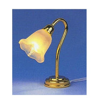 Skrivebordslampe, messing m/ tulipan glasskærm