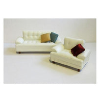 Moderne sofa + lænestol, hvid læder + 3 puder