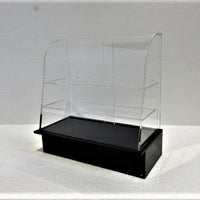 Butiksdisk, plexiglas, sort sokkel