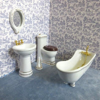 Badeværelse 5 dele, porcelæn hvid/guld