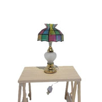 tiffany bordlampe, messing og glasfod