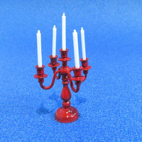 5 armet rød kandelaber m. lys