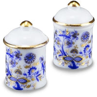 Porcelænskrukker 2 stk. Reutters Blue onion/guld
