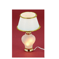 Bordlampe, glasfod- hvid skærm