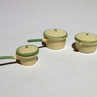 2 kasseroller + 1 gryde, gul/grøn emalje