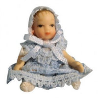 Porcelænsdukke baby i blå