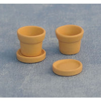 Terracotta potter 2 stk. m/underskål