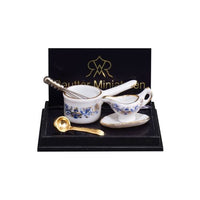 Kasserolle, sovsekande, porcelæn, reutters blue onin og guld