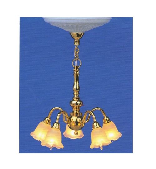 5 armet lysekrone m/ glas tulipan skærme