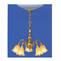 5 armet lysekrone m/ glas tulipan skærme