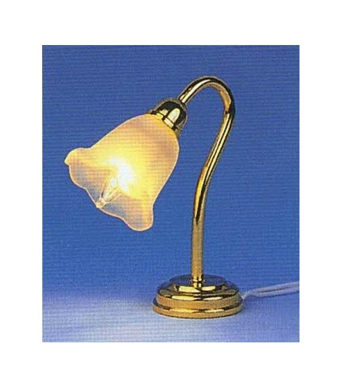 Skrivebordslampe, messing  m/ tulipan glasskærm