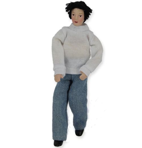 Porcelænsdukke, ung mand i hvid pullover