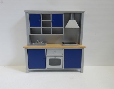 Køkkensektion m/ vask+ovn all-in-one moderne blå/sølv