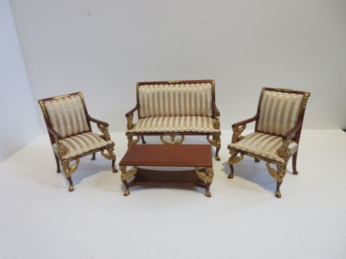 Bespaq sæt, valnød/guld sofa + 2 stole+ bord