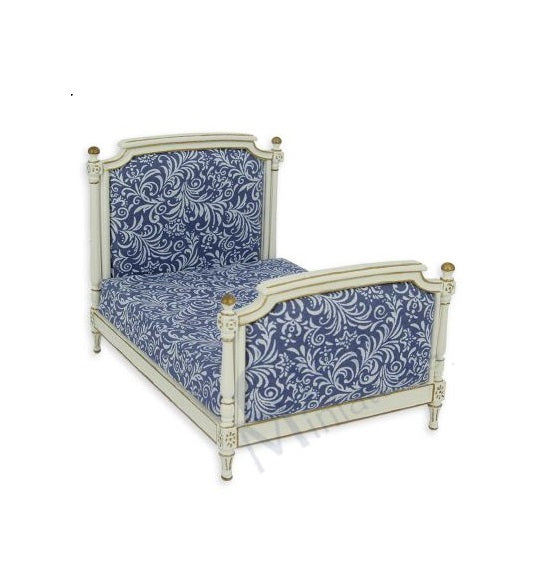Seng Louis  XVI elfenbensfarvet / guld, old blue