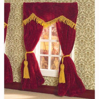 Gardin rød velour m/ guldfarvet frynser