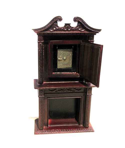 Kamin , mahogny m/ spejl, indbygget pengeskab,Bespaq