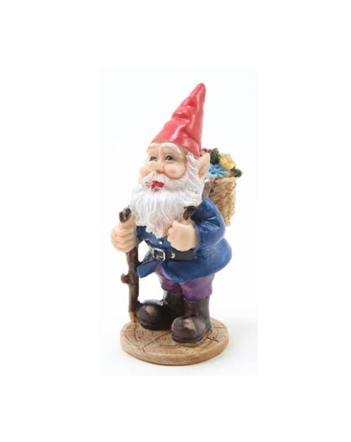 Nisse/Gnom med stok og kurv m/blomster