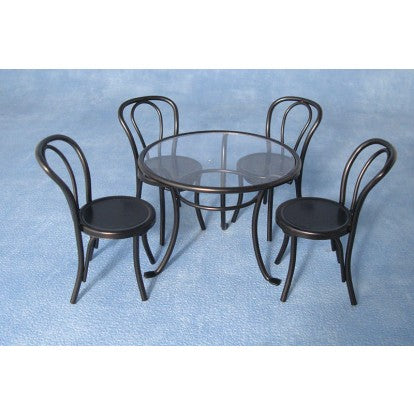 Havebord + 4 stole, sort metal