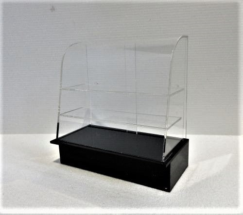 Butiksdisk, plexiglas, sort sokkel