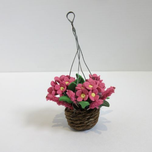 Pink blomster, fimo, i hængende kurv