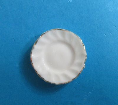 Tallerken m/ guldkant, hvid porcelæn