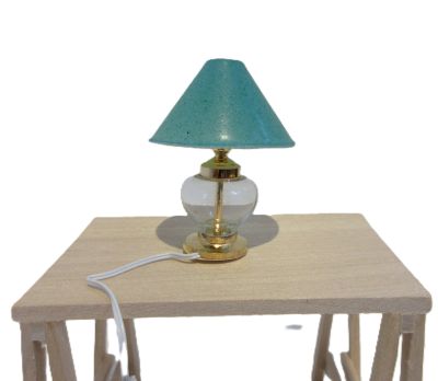 bordlampe grøn skærm, glas fod