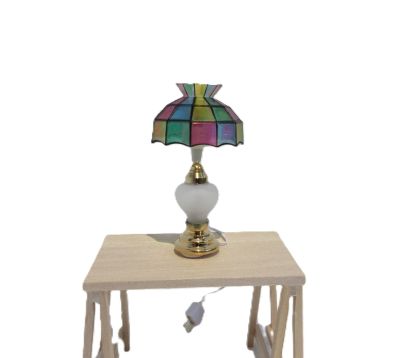 tiffany bordlampe, messing og glasfod