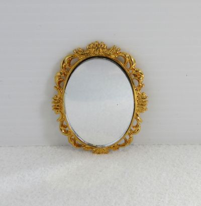 oval spejl med metal guldramme
