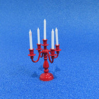 5 armet rød kandelaber m. lys
