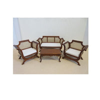 Sofasæt cane, rørflet, valnød, med udskæringer