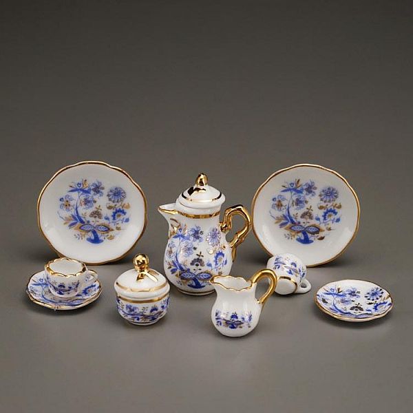 Barok kaffeservice Blue onion/guld