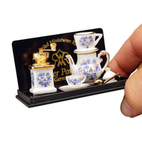 Kaffekande m/ filter, kop, ske og kværn, Reutters Blue onion/guld