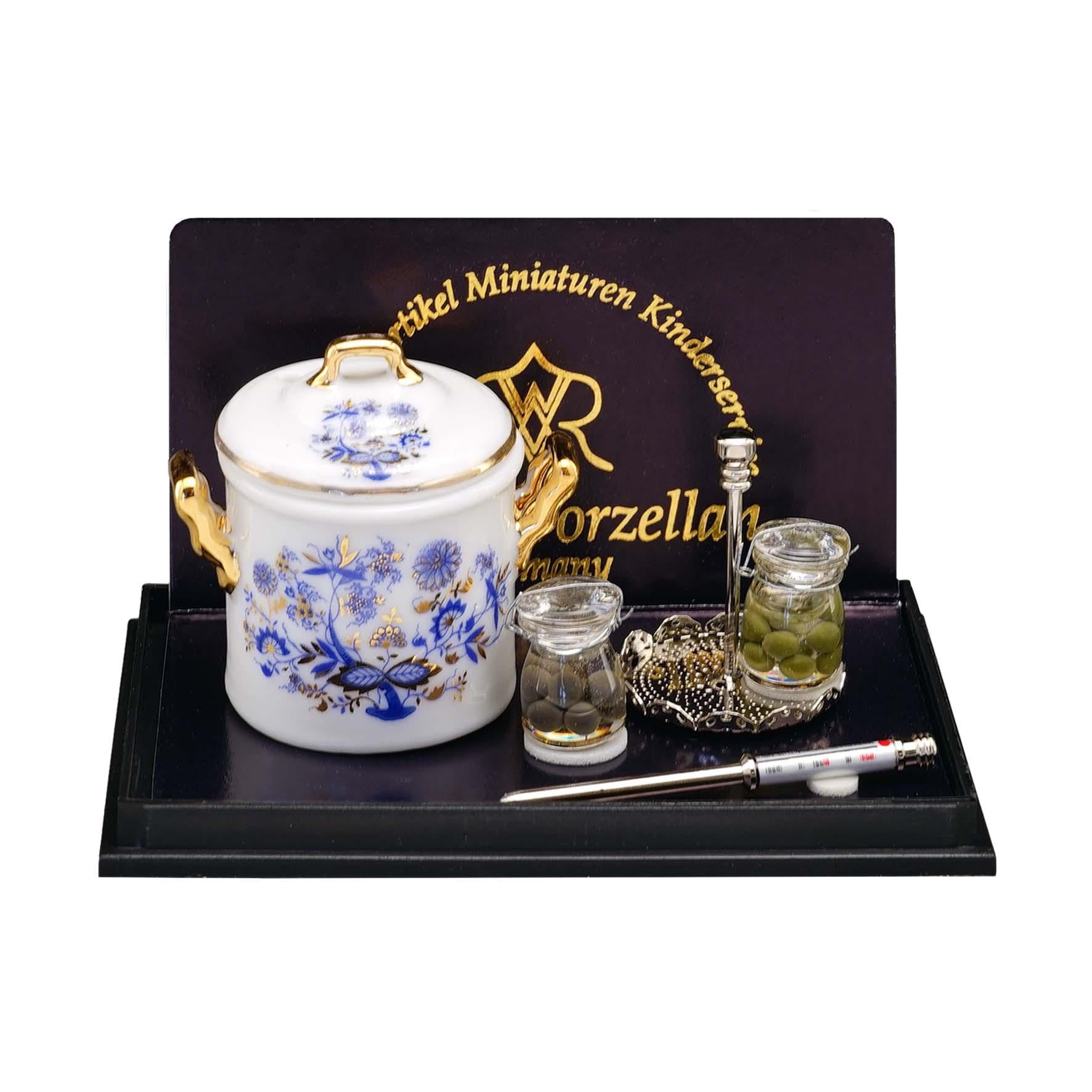 Gryde + termometer- glas m/ pickles Reutters Blue onion/guld