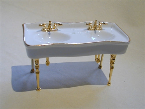 Dobb. vask , Hvid porcelæn m/ guldkant