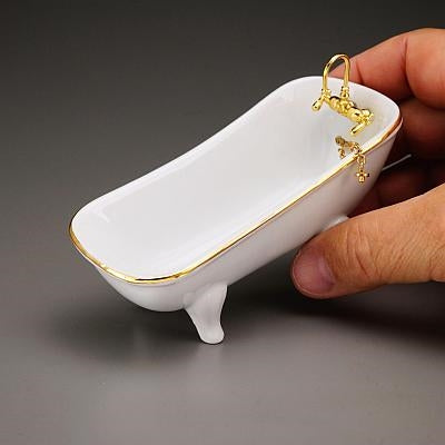 Badekar, hvid porcelæn  m/ guldstrib