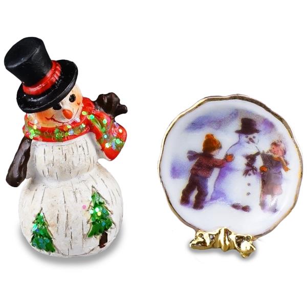 Snemand og juleplatte i porcelæn