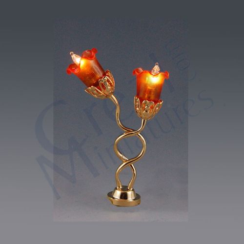 Dual tulipan  bordlampe, orange skærm
