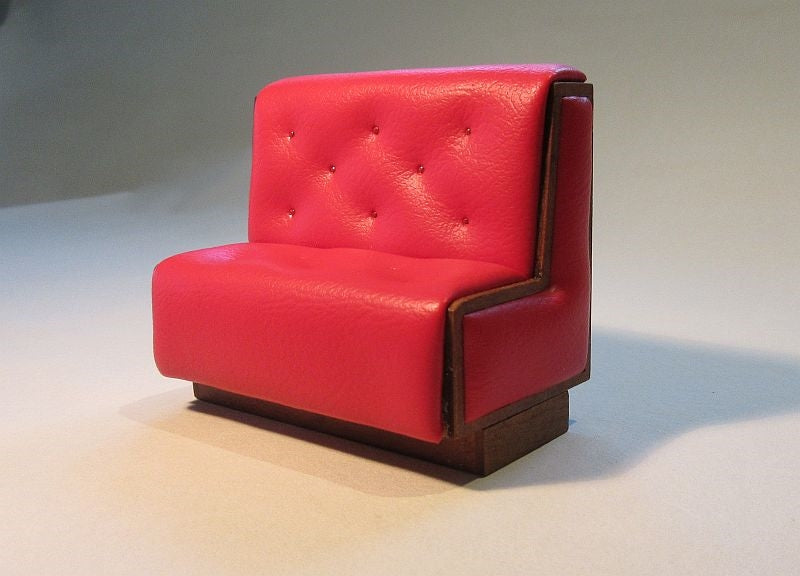 Sofa 50-tal rød skind/ valnød