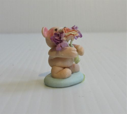Bamse m/ blomster Fimo, håndlavet