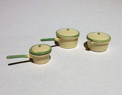 2 kasseroller + 1 gryde, gul/grøn emalje