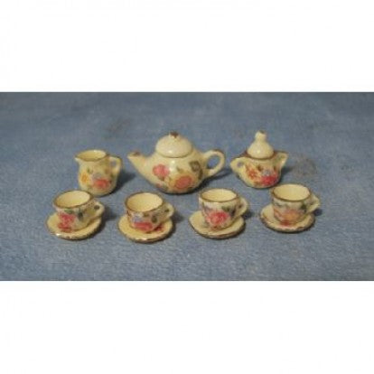 Thestel 4 pers. gul m/blomster