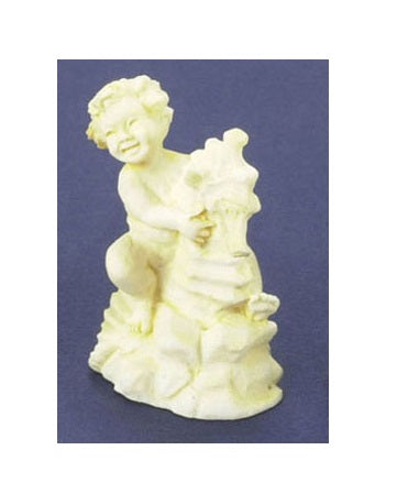 Havefigur, dreng på søhest