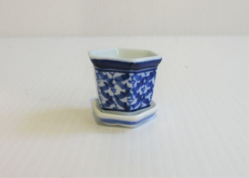 Urtepotteskjuler m/underskål, 6 kantet porcelæn