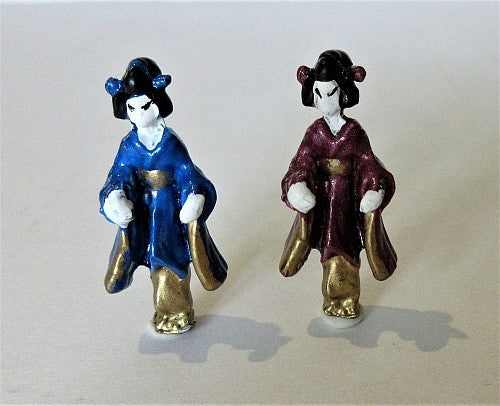 Geisha, håndmalet metal, blå el. rød pr. stk.