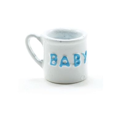 Baby krus Hvid m/blå  håndmalet, metal