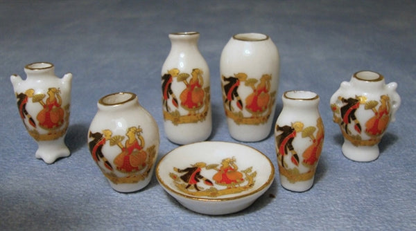 Vase sæt ,,Figurine" porcelæn 6 vaser + 1 skål